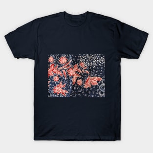 Indonesia handmade hand-drawn batik tulis red blue floral flower butterfly lasem Morcaworks T-Shirt